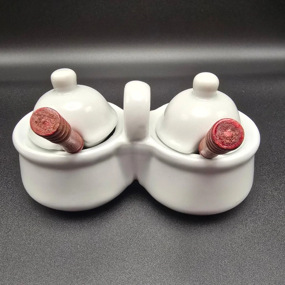 Houston Harvest HH Double Ceramic Condiment Server‎ Dish with Spoons White